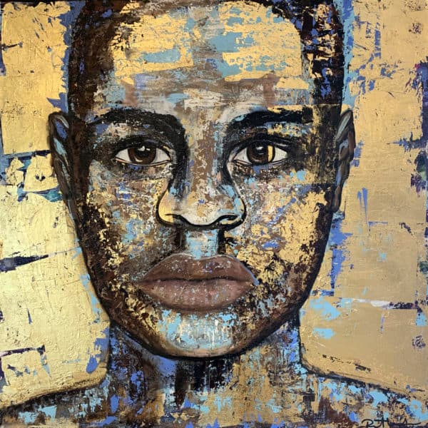 Apollo in Gold - Original Portrait Artwork by Ronit Galazan at RonitGallery