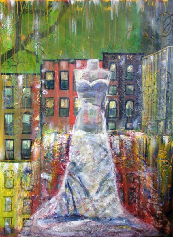 White Dress - Original Cityscape & Stairwell Artwork by Ronit Galazan at RonitGallery